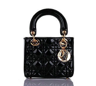 mini lady dior patent leather bag 6321 black with gold hardware - Click Image to Close